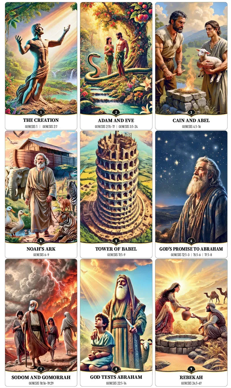 A sheet of Biblicards illustrations